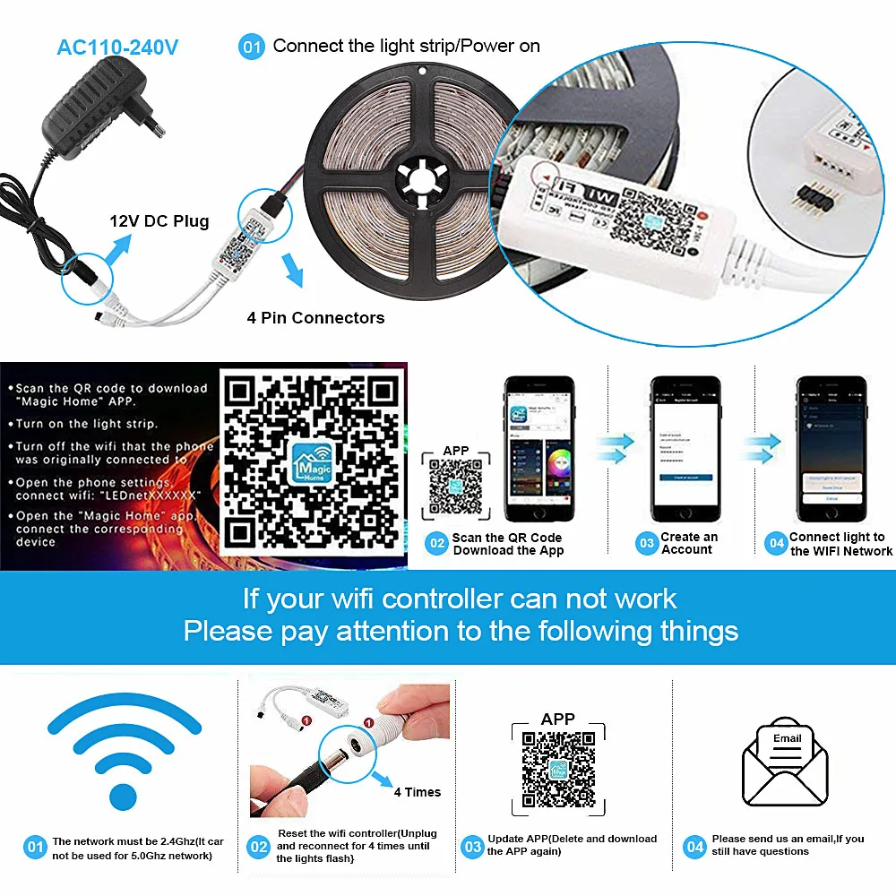 Bluetooth SMD RGB RGBW Светодиодные ленты 5050 диод лента 12 V 2,4G РФ Wi-Fi контроллер 5 M неоновая Светодиодная лента Ambilight ТВ Водонепроницаемый