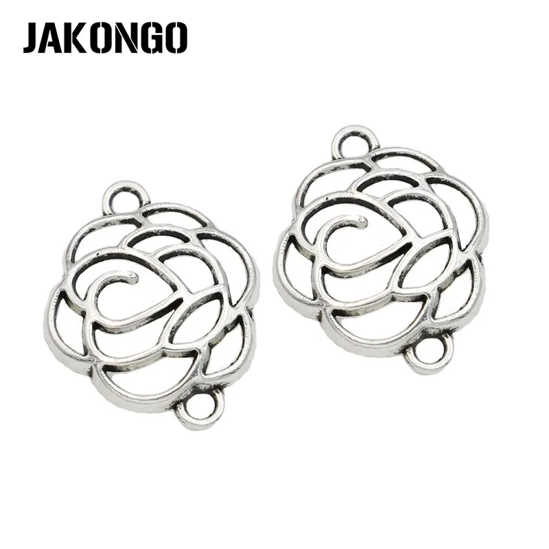 

JAKONGO Antique Silver Plated Rose Flower Connectors Charm Pendant Jewelry Making Findings Accessories DIY Handmade 24x19mm