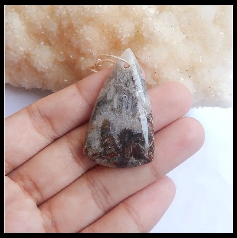 

Natural Stone Bamboo Agate Front Drilled Fashion Jewelry Necklace Pendant 41x24x6mm 7.9g