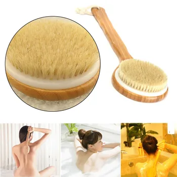 

Hot Sale Shower Brush With Long Bamboo Wood Handle Back Scrubber Spa Exfoliator Bath Body Massage Brushes G620