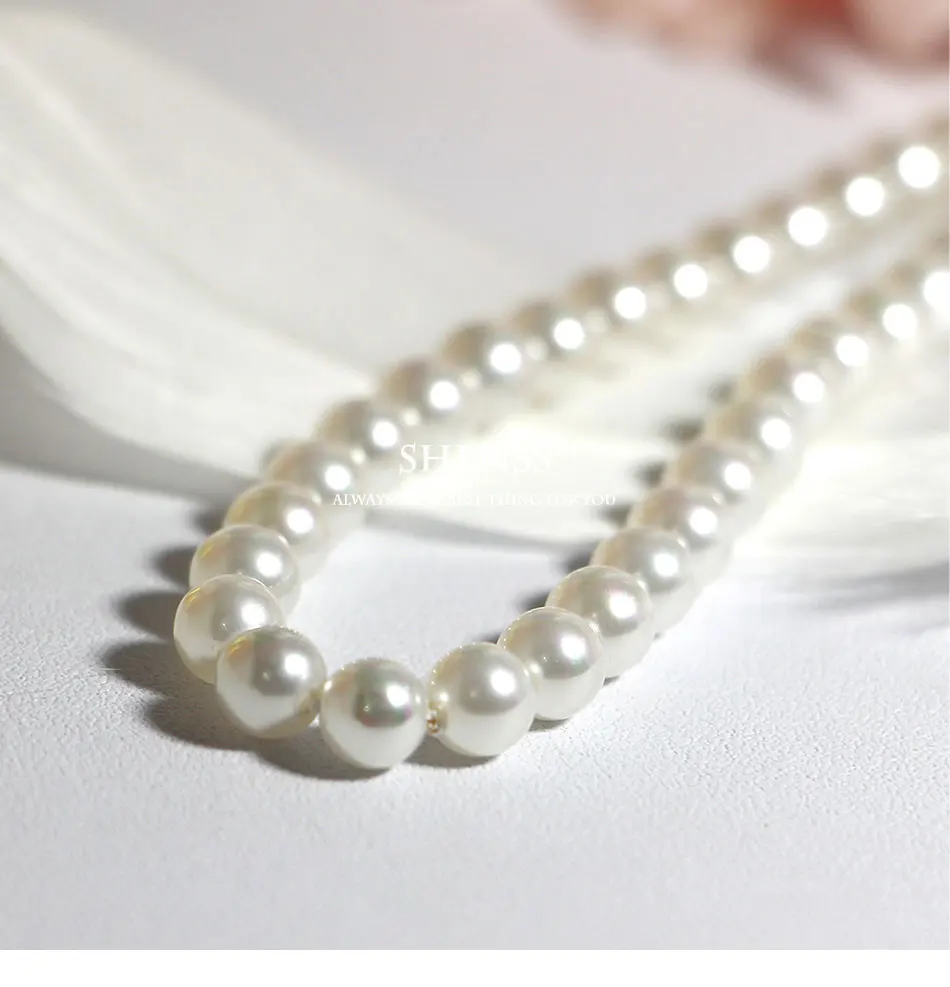 Элегантное серебряное 925 ювелирное классическое темпераментное свадебное ожерелье 5 мм жемчужное кремовое 925 пробы Серебряная цепочка для женщин