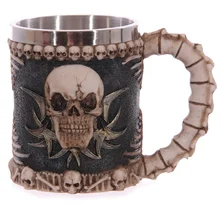 Edelstahl 3D doppelwand bier kaffee schädel tassen und becher klassische ritter wolf drache becher trinkbecher mit halter handgriff