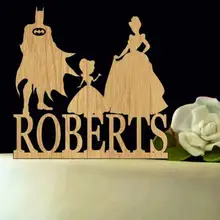 Пользовательское имя Бэтмен силуэт с принцессой в деревенском стиле чудодейственное, с ПВА топперы для новобрачных, вечеринка в честь новорождённого бакалавра вечерние украшения