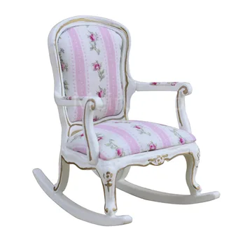 

Dollhouse 1/12 Scale Miniature furniture white Hand-painted gold Floral fabric pattern Rocking chair