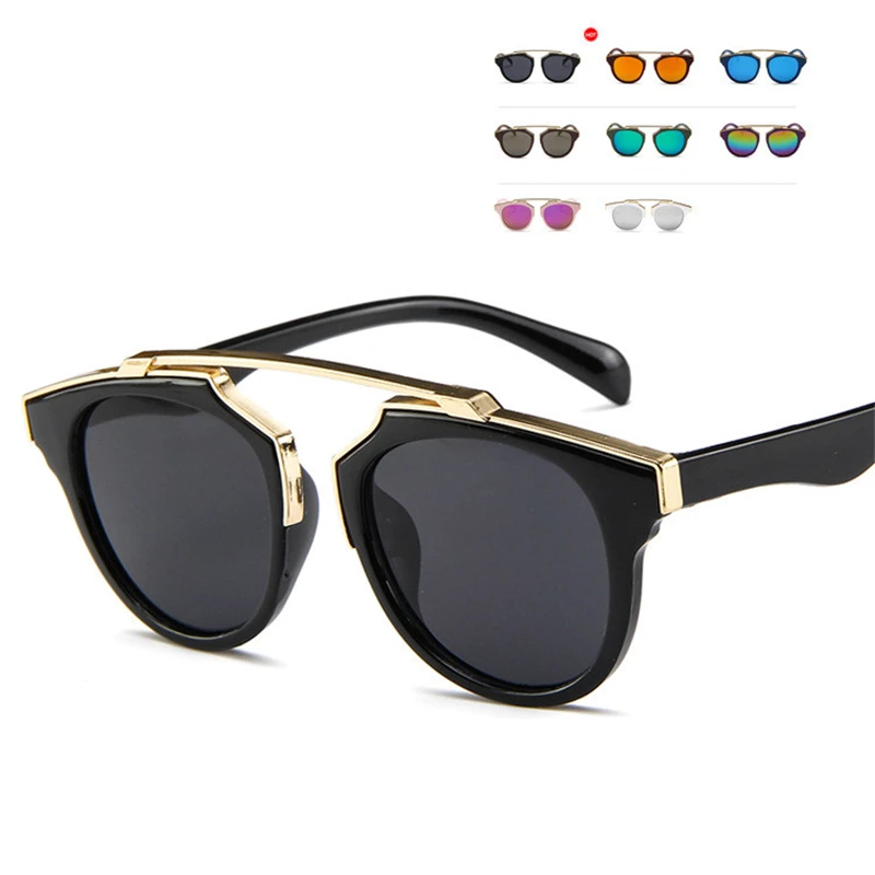 

Children's Cat Eye Glasses Vintage Brand Designer Rose Gold Mirror Sunglasses For Women Metal Reflective flat lens Sun Glasses
