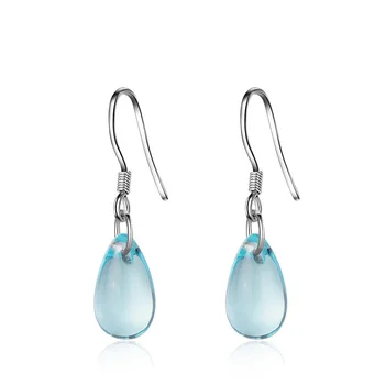 

XIYANIKE 925 Sterling Silver Dangle Earrings Jewelry Water Drop Shape Blue Opal Natural Stone Pendants Drop Earrings for Women