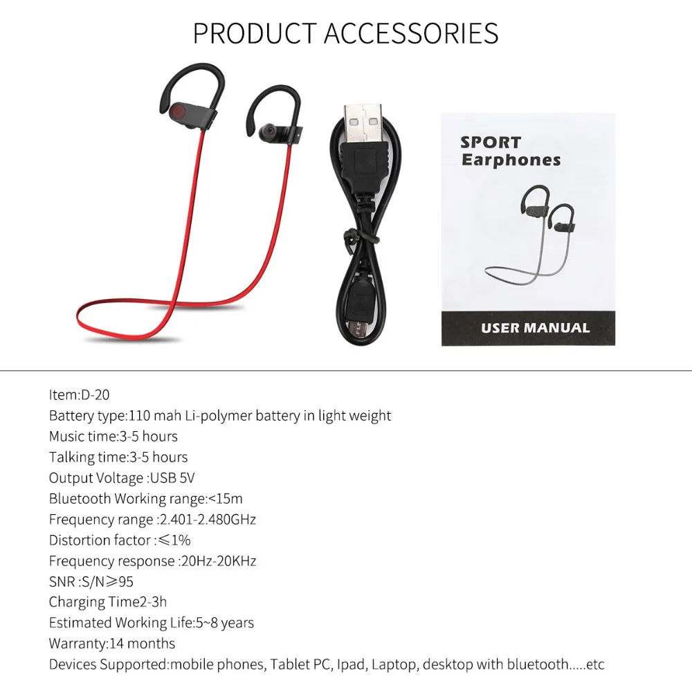 Водонепроницаемая беспроводная гарнитура спортивные басы Bluetooth наушники с микрофоном
