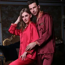 Любители Чистого Шелка Sleepwears Twinset Длинными рукавами 5А Шелка Шелковицы Женщины Мужчины Пижамы Наборы M/L/XL/XXL