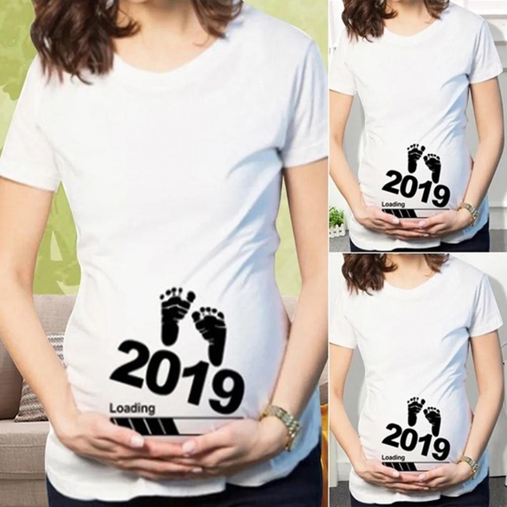 

Maternity Dress Premium Soft Stretch Women Fashion Maternity Baby Footprint 2019 Printed Pregnancy Tops Long T-Shirt MAR5