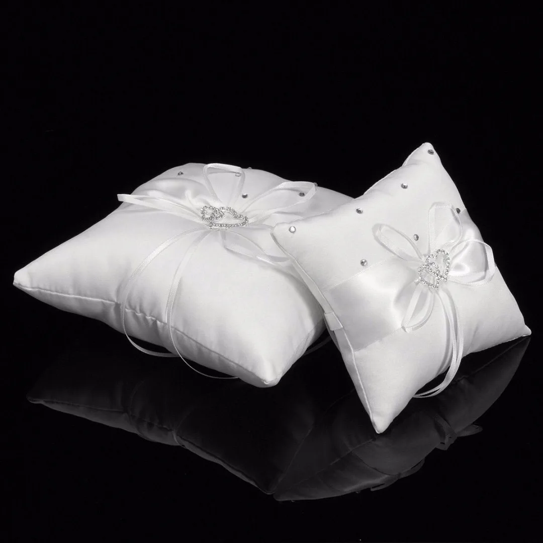1pc 10/15/20 CM White Romantic Satin Heart Wedding Party Pocket Ring Bearer Pillow Cushion Gift