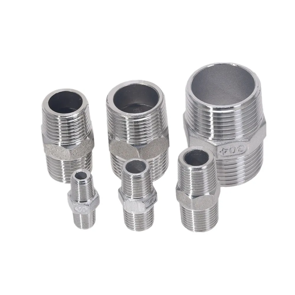 Macho a macho Hex pezón roscado reductor de tubería de acero inoxidable 304 DN6 DN8 DN10 1/8 ''1/4'' 3/4 \ Macho a macho Hex pezón roscado reductor de tubería de acero inoxidable 304 DN6 DN8 DN10 1/8 ''1/4'' 3/4 \