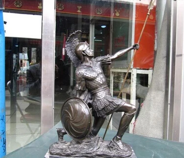 

RHS0235 14" Greece Pure Bronze Copper & Marble Rome warrior Art sculpture Statue