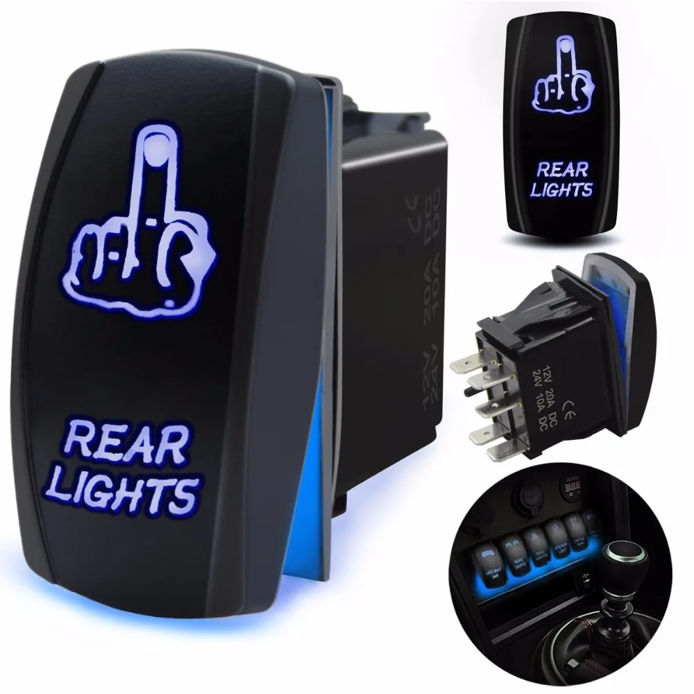 

5 Pin REAR LIGHTS Rocker Switch Laser Finger SPST ON/OFF LED Light 20A 12V For Automotive Motorcycle Truck Boat Marine Off-Road