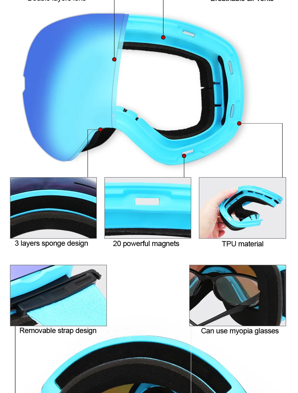 LOCLE магнитные профессиональные лыжные очки двухслойные UV400 Анти-туман сноуборд лыжные очки для мужчин и женщин Лыжная маска очки