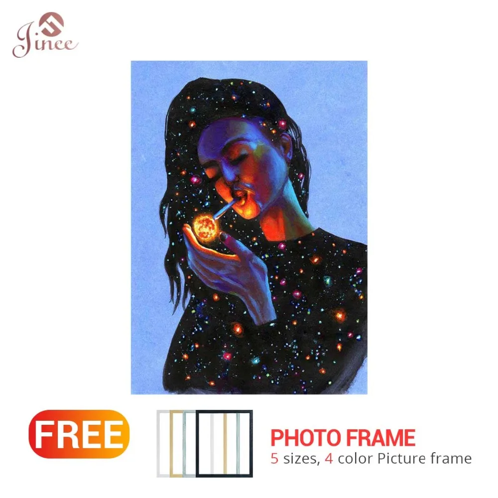 

Framed Fashion 5d DIY Diamond Painting Cartoon Smoking Girl Full Square/Round Diamond Embroidery Rhinestone Kid Room Decoration