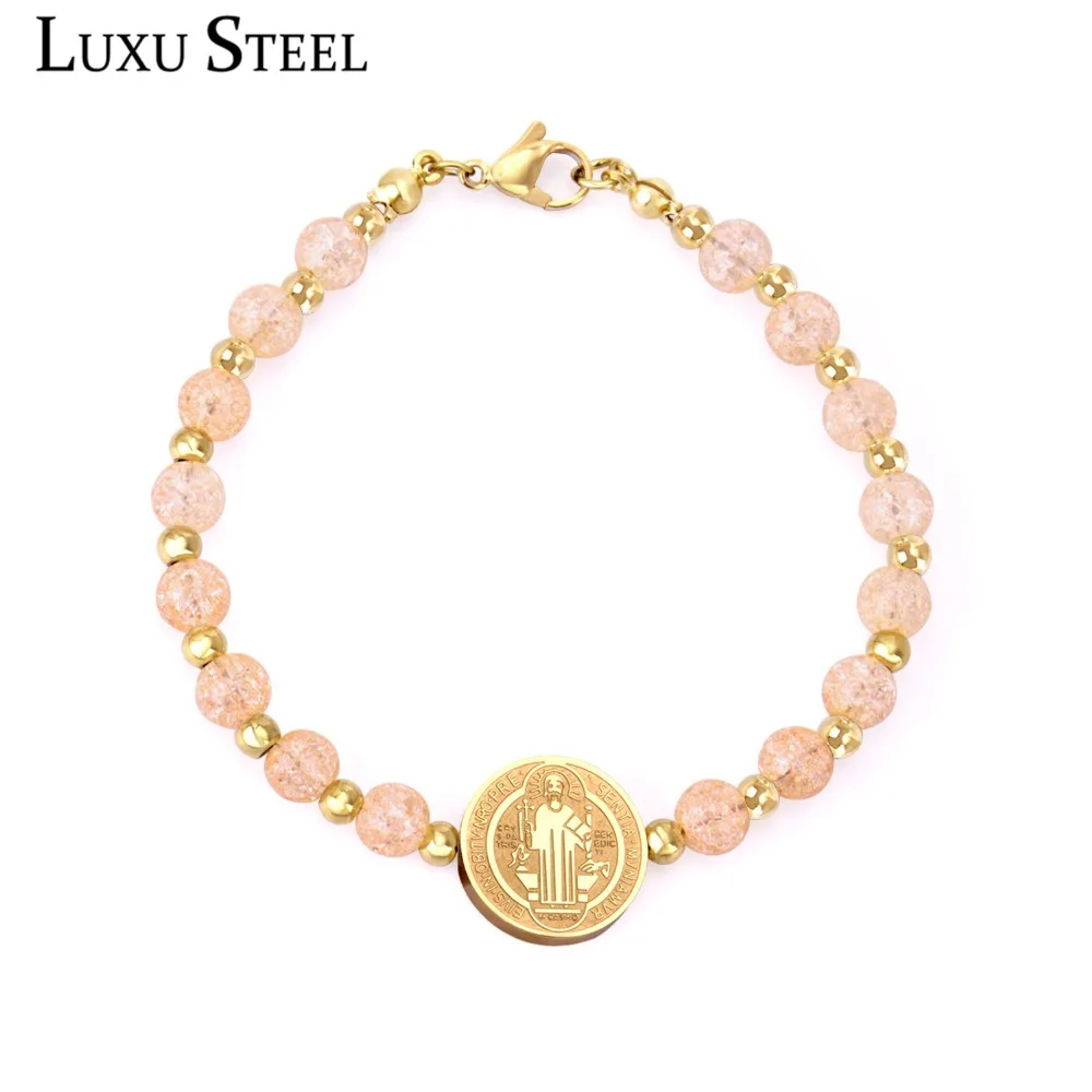 Женский браслет из нержавеющей стали LUXUSTEEL круглые браслеты с бусинами вечерние