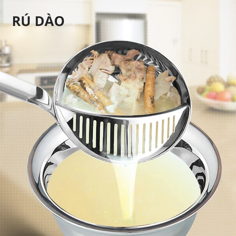 

RUDAO Stainless Steel Long Handle Rice Spoon Soup Spoon Coffee Spoon Hot Pot Colander Strainer Functional Fruit Spoon
