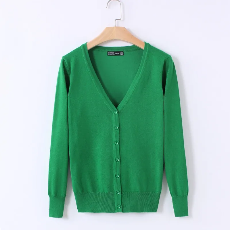 20 однотонных цветов Женский вязаный кардиган пальто осень зима Повседневный свитер с v-образным вырезом и длинным рукавом женский большой размер 3XL 4XL R628 - Цвет: Grass green