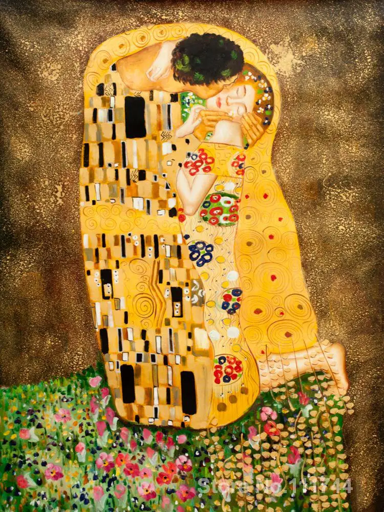 

Gold paintings The Kiss (Full View) by Gustav Klimt famous art reproductions home decor High quality Handmade