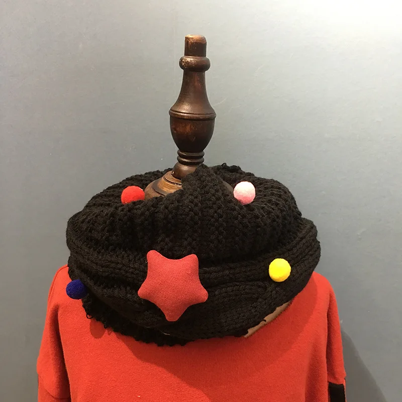 Осенне-зимний теплый шарф из шерсти в Корейском стиле для девочек и мальчиков мягкий детский шарф с кольцом и звездами вязаный шарф