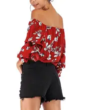 Off Shoulder Tube Blouse Floral Print Chiffon Shirts Women Tops Sexy long sleeve Strapless Backless Summer Female Shirts