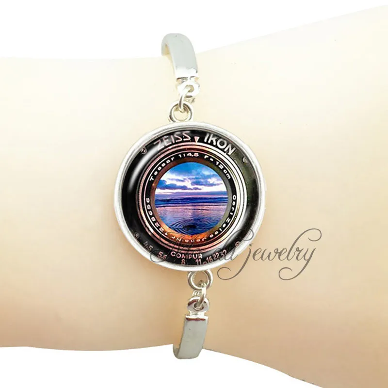 Handmade camera bracelet silver/bronze plated camera lens charm