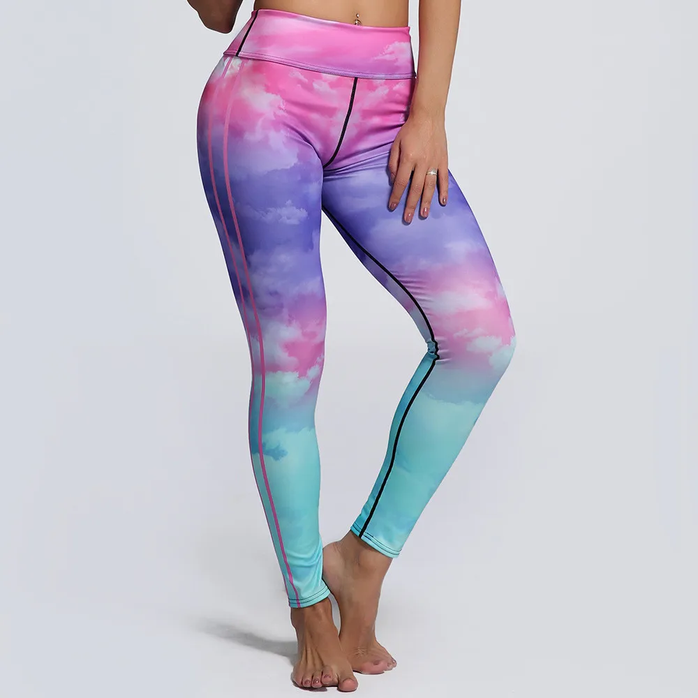 

Women Flexible Colorful Clouds Print Tight Pants Workout Gym Training Running Yoga Sport Fitness Exercise Leggings Dropshipping