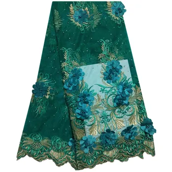 

Green 3D Flowers High Quality African Lace Fabric Embroidered French Applique Lace Fabric Cloth For Wedding 1312