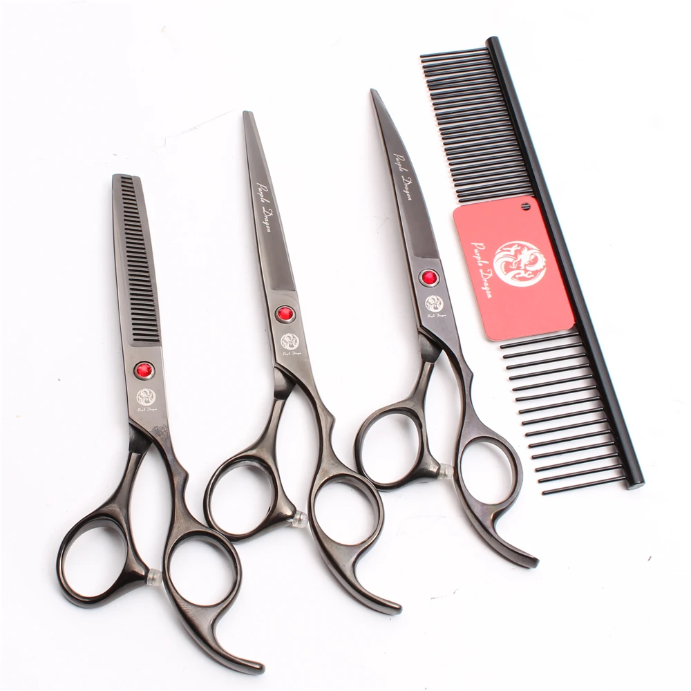 

Z3003 4Pcs 7'' Black Steel Comb + Cutting Shears + Thinning Scissors + Down Curving Shears Professional Pets Hair Scissors Suit