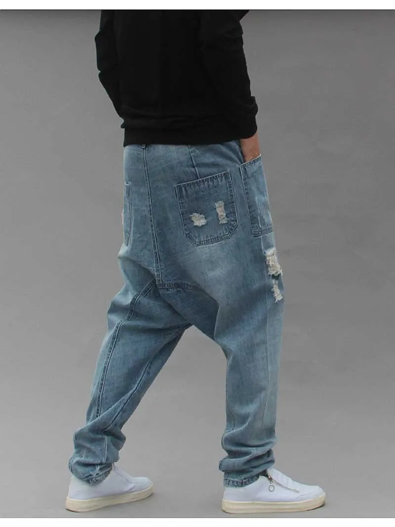 Потертая уличная одежда, разорванный гарем, джинсы для мужчин, повседневные свободные мешковатые брюки, хип-хоп, джинсовые брюки, мужская одежда большого размера