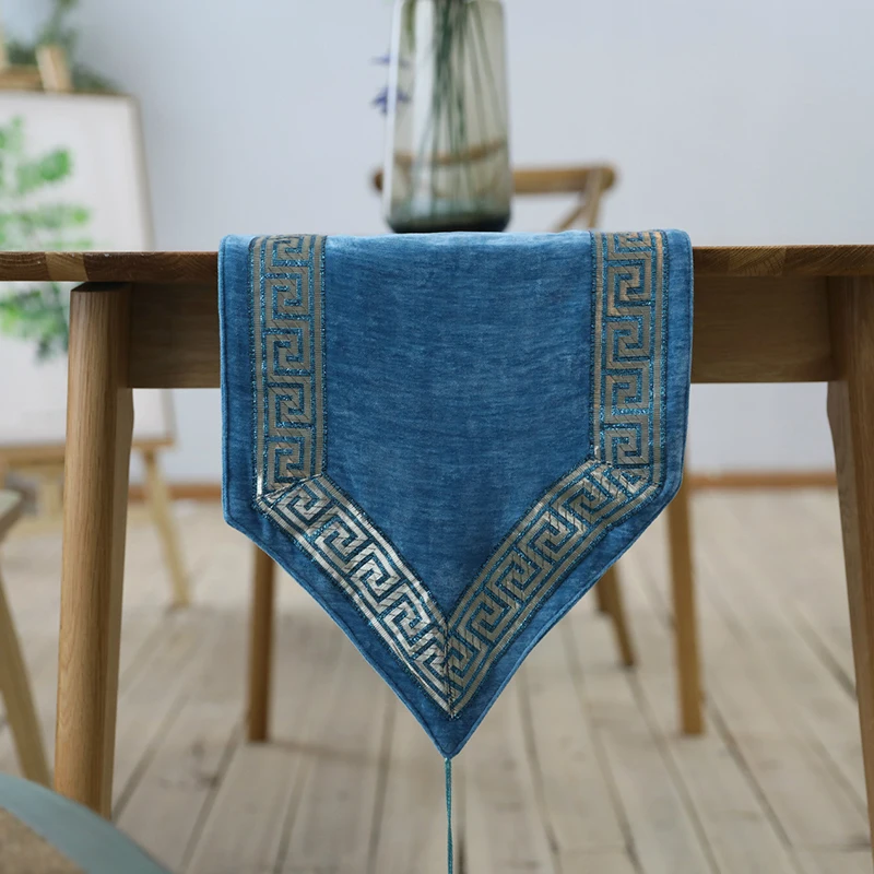 Table Runner Flannel Runners With Tassels Blue Home Decor Vintage Kitchen Accessories Chemin De Rectangle | Дом и сад