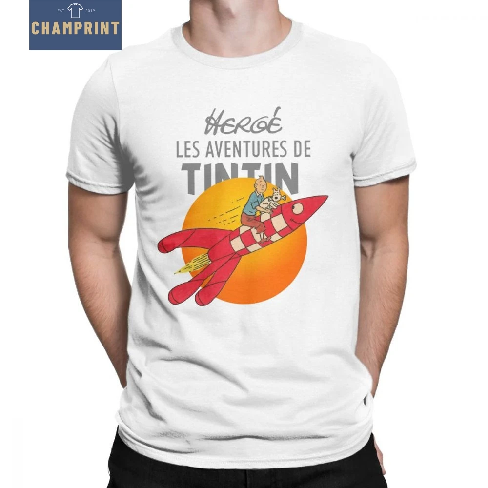 

Men T-Shirts TINTIN The Adventures Of Tintin Vintage Cotton Tees Short Sleeve T Shirts Crew Neck Clothes Plus Size Tops