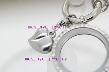 

30pcs s.steel curved heart slide into spring clasp dangle charms for floating locket , glass living locket not included