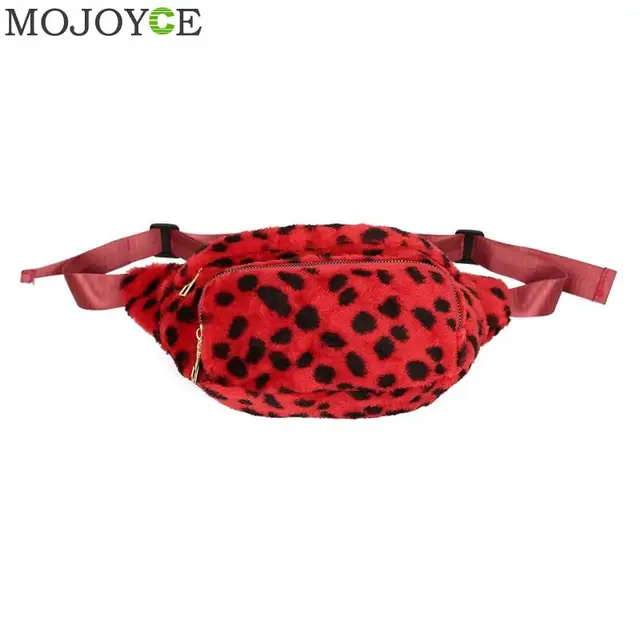 Fashion Leopard Fleece Waist Bag Lady Casual Chest Shoulder Handbag