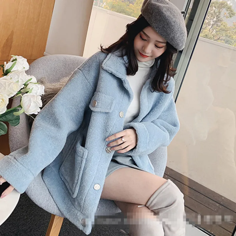 Harbor wind cashmere coat female winter 2019 new Korean tide lapel fur one plus velvet thick bomber jacket woman veste femme Harbor wind cashmere coat female winter 2019 new Korean tide lapel fur one plus velvet thick bomber jacket woman veste femme