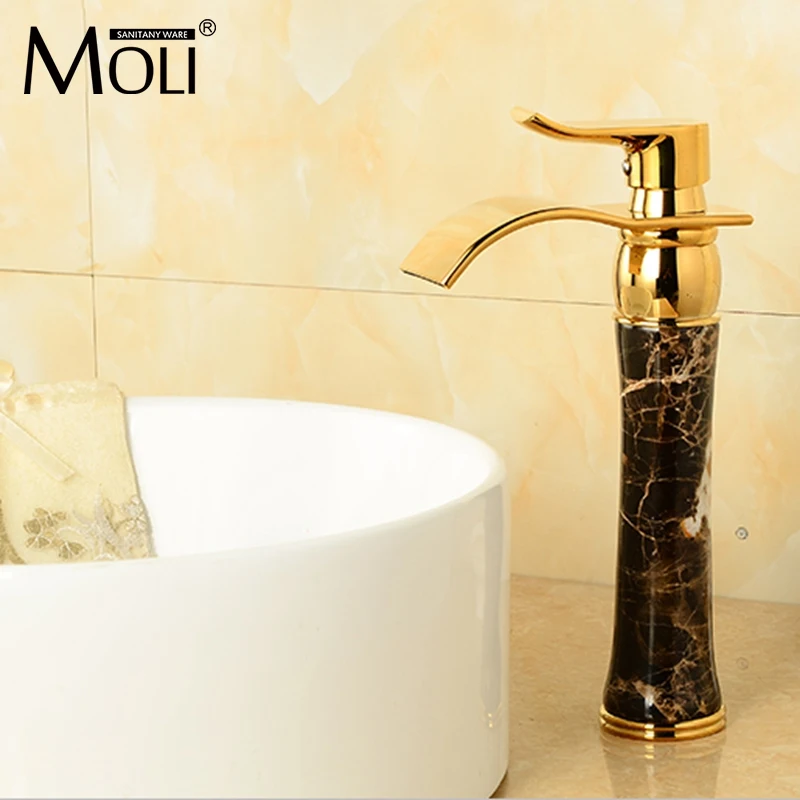 High Quality Soild Brass Gold Finish Bathroom Faucets Black Stone