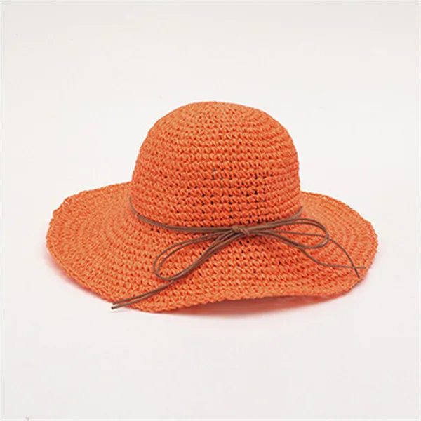 Модные женские рафия трава соломенная Складная широкая Панама с полями для элегантных леди купол Fedora леди Sunbonnet пляжная Панама - Цвет: Orange