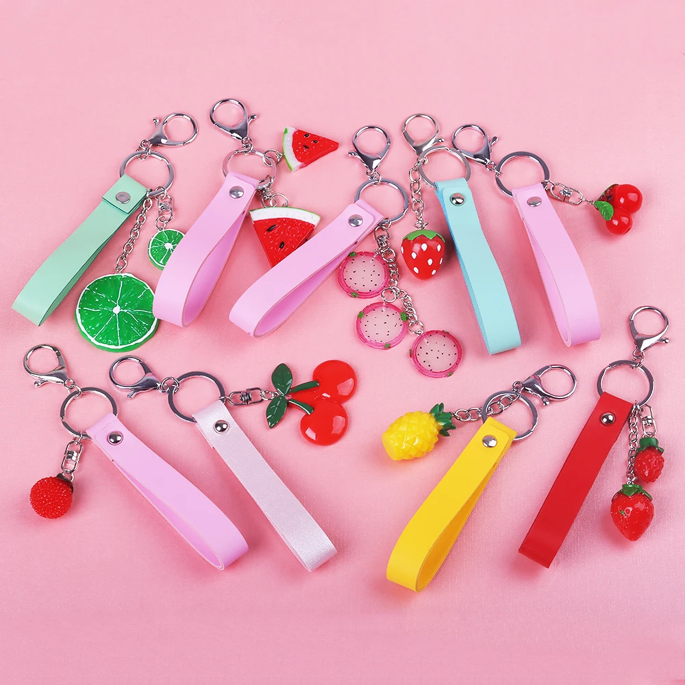 

Summer Fruit Keychain Creative Cherry Watermelon Pitaya Pineapple Key rings Key Holder Fresh Fruit Keychain Jewelry Bag pendant