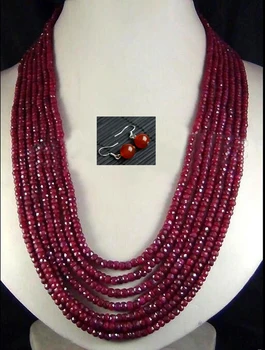 

NEW TOP NATURAL 7 Rows 2X4mm FACETED DARK RED BEADS NECKLACEearring