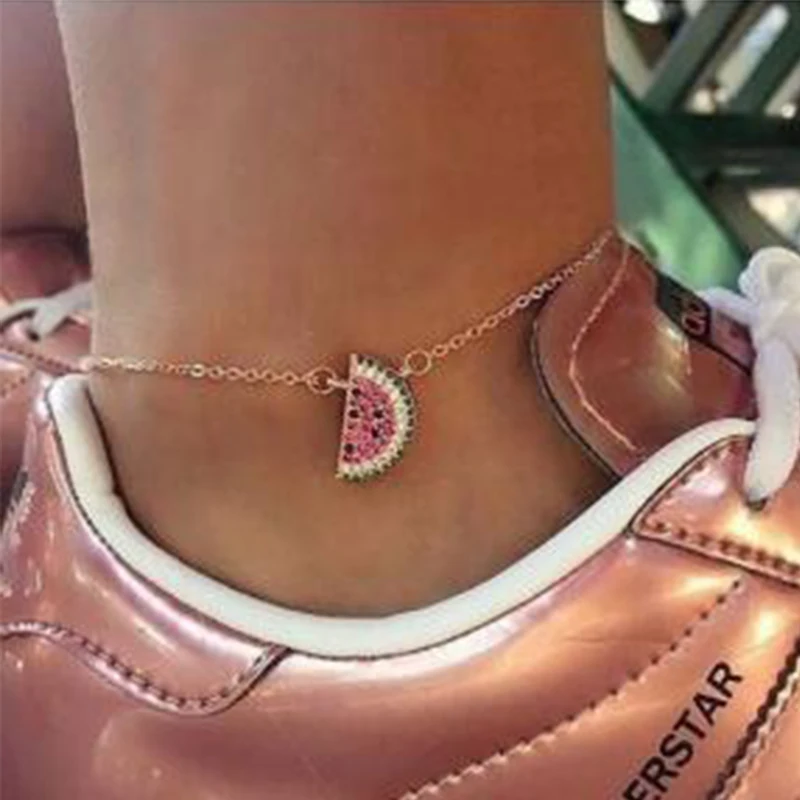 

Boho Style Watermelon Anklet Fashion Foot Gold Color Link Chain 2019 New Ankle Bracelet For Women Beach Accessories Gift VB892