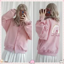 Маленькая свинка милая куртка резиновая розовая Милая одежда хлопковое пальто винтажная Свободная верхняя одежда с рукавами-фонариками осень-зима
