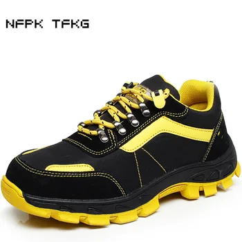 

big size mens casual steel toe covers work safety shoes breathable mesh puncture proof non-slip construction site security boots