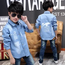2017 Spring and Autumn Hot Fashion denim Children s shirt 5 13 year old boys shirt