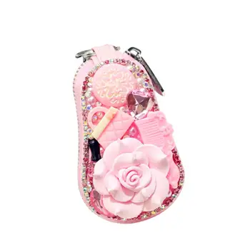 

Fashion Cool Key Bag Case Rose Flower Shiny Rhinestone Inlaid Zipper Car Accessories High Quality Original Bag