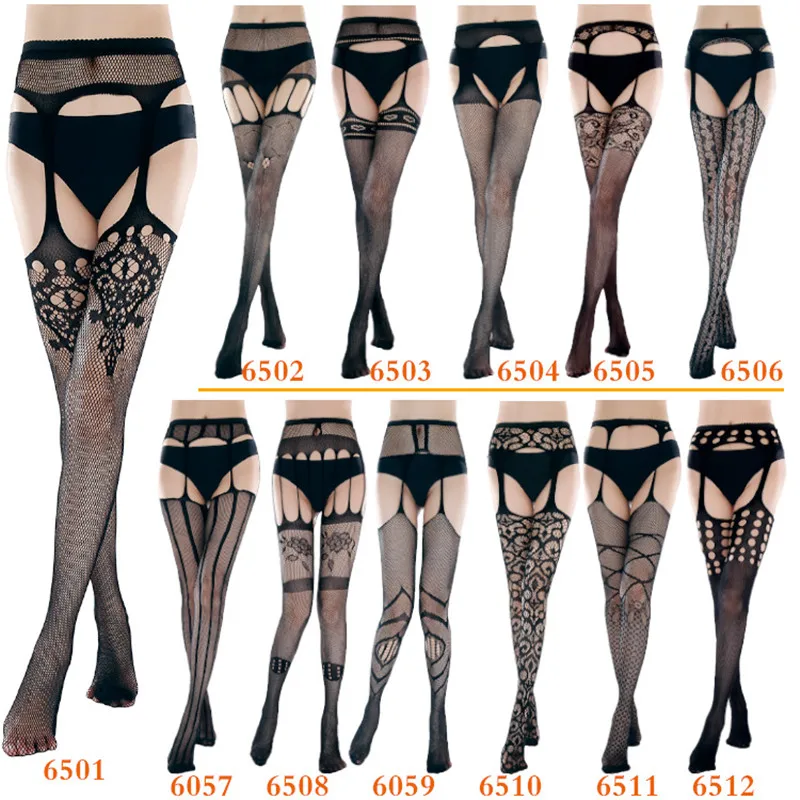 

Women Sexy Lingerie Stockings Stripe open crotch Black Fishnet Elastic Stocking Thigh Sheer Tights Embroidery Pantyhose hose hot