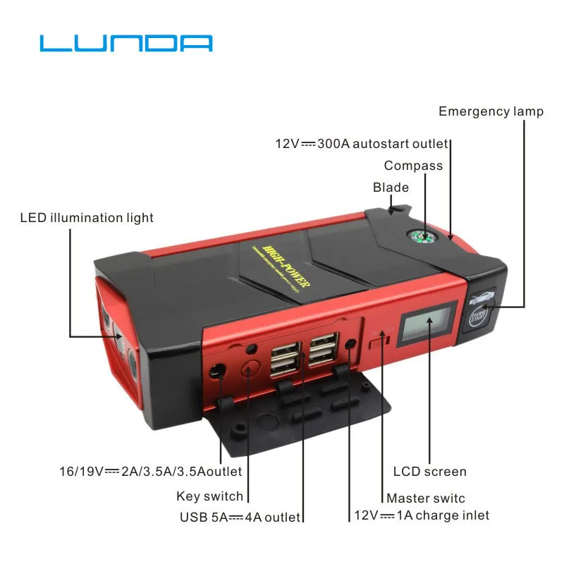 Portable 12V Car Jump Starter 600A Peak Jump Booster Car Battery Jump Starter Startup for car