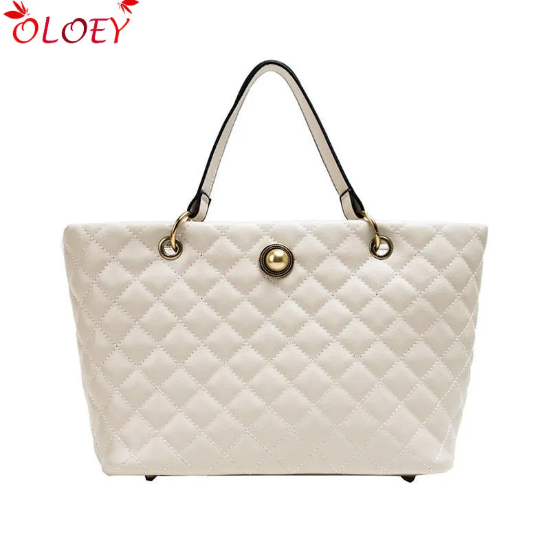 

2019 new Fashion Plaid PU Women Shoulder Bag Rivet Decor Chain Leather Ladies Handbags Casual Laptop Tote Bag Torebki Damskie