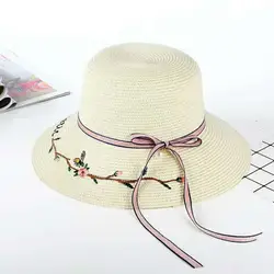 Yo-Young женщины тени солнцезащитные шляпы пляжная шляпа Повседневная летняя женская соломенная шляпа цветок Вышивка Лук