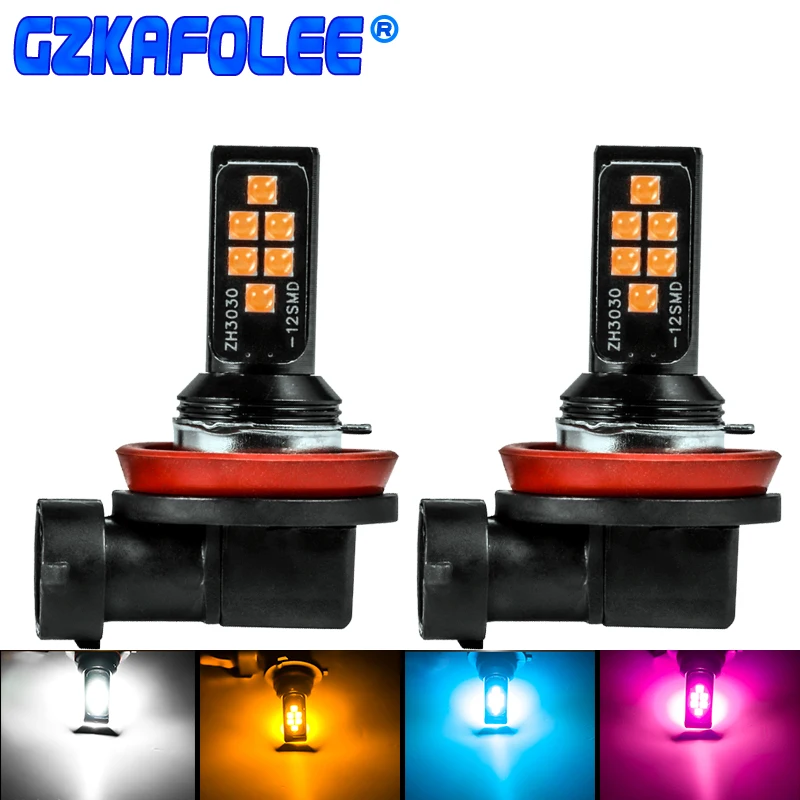 

GZKAFOLEE 2xPCS H11 LED Bulb 12 3030SMD Car Fog Lights 6000K Driving Day Running Lamp Auto Anti-Fog Light Bulb