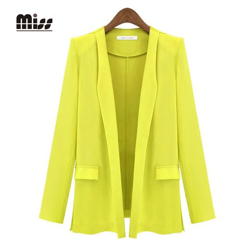 MISS 2016 Spring Thin Yellow Blazer Women Slim Business Jackets Office